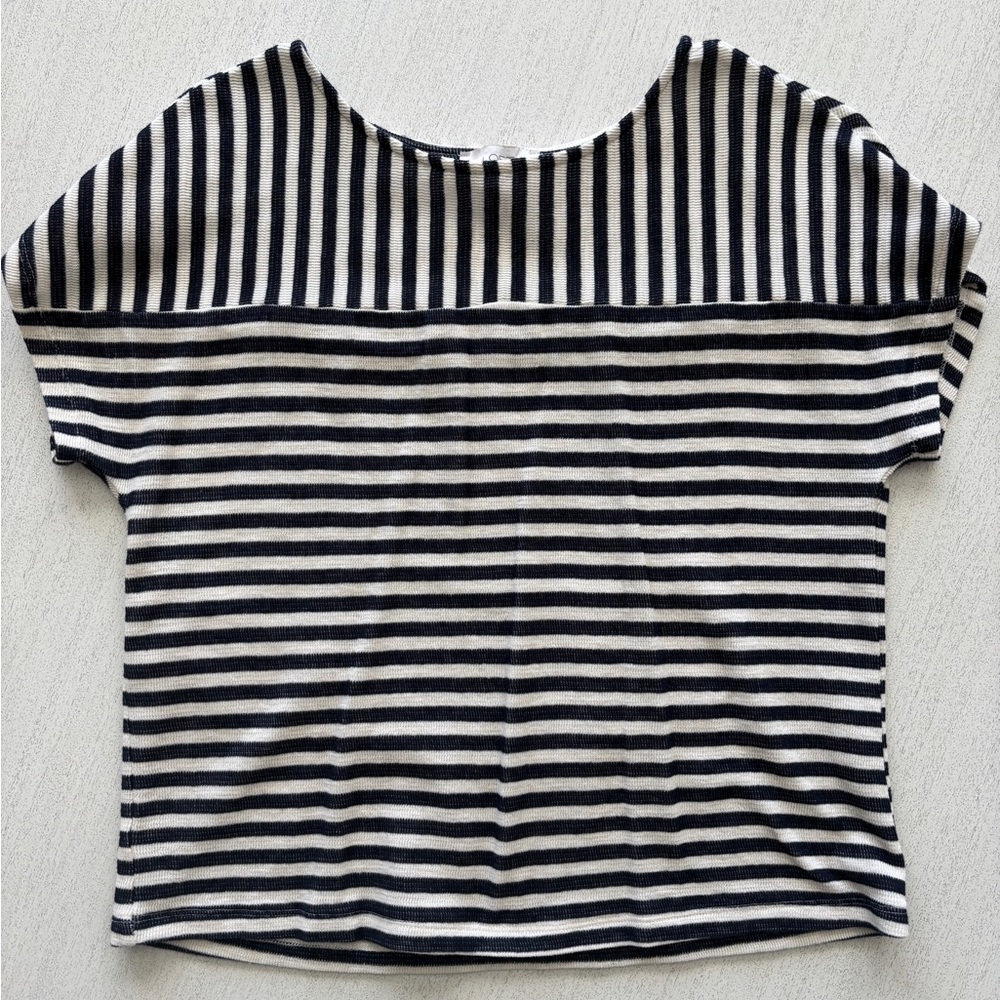 LOFT Outlet Boxy Oversized White & Navy Striped T-shirt